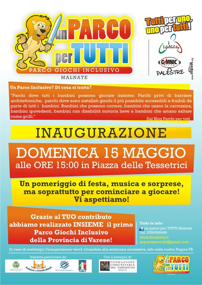 Domenica 15 maggio, inaugura “un PARCO per TUTTI”