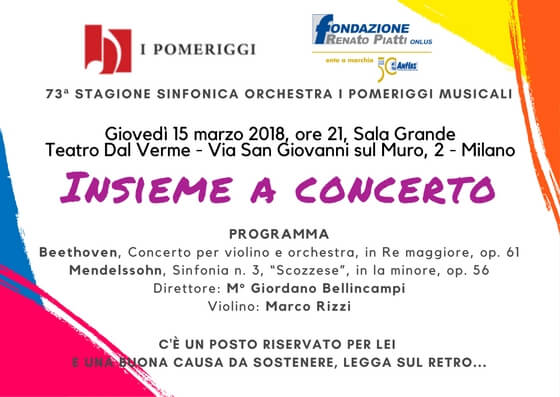 Giovedì 15 marzo 2018, INSIEME A CONCERTO per il Centro Autismo Milano